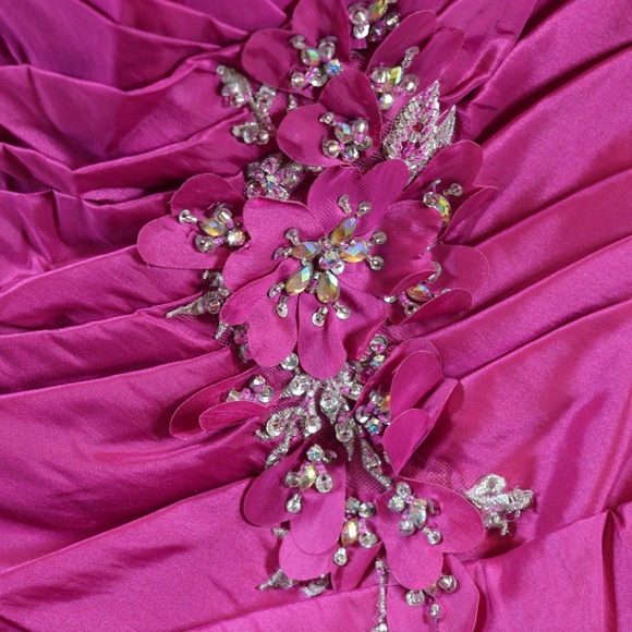 Beaded/Sequinned/Rhinestone Pink Rouched Prom Dress SZ 10 Diamond Edition - Picture 5 of 15